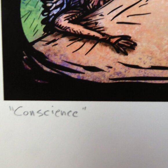 “CONSCIENCE” DEVIL ON SHOULDER FRAMED SIGNED ARTWORK PRINT BY CHET PHILLIPS - Picture 6 of 7